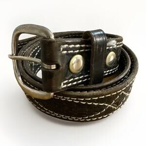 Triple K Genuine Leather Black Brown Basketweave Garrison Belt Size 38